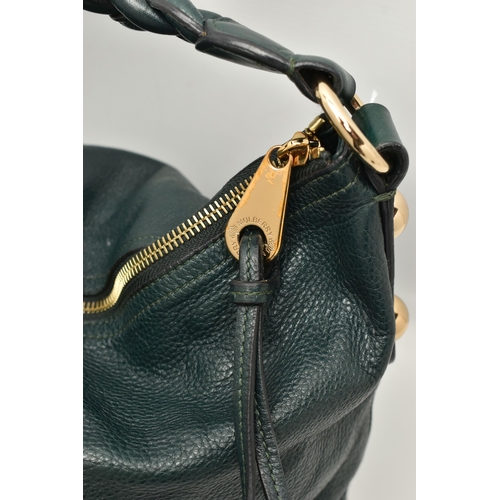 180 - A 'MULBERRY' DARIA HOBO HANDBAG, green leather bag with plaited handle, gold tone hard ware, approxi... 