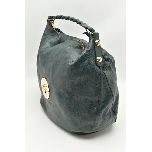 180 - A 'MULBERRY' DARIA HOBO HANDBAG, green leather bag with plaited handle, gold tone hard ware, approxi... 