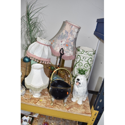 304 - A GROUP OF LARGE ORNAMENTS AND LAMPS to include a Beswick fireside Old English Sheepdog No. 2232, he... 