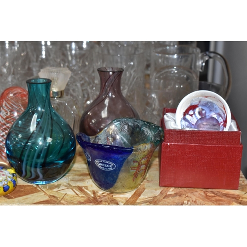 306 - A COLLECTION OF GLASS ORNAMENTS AND ASSORTED WARES to include a group of paperweights to include two... 