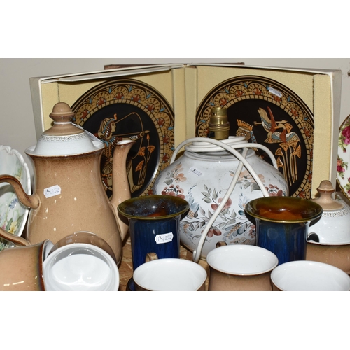 308 - A LARGE GROUP OF DENBY CERAMICS to include a boxed pair of Egyptian collector plates of Tutankhamun ... 