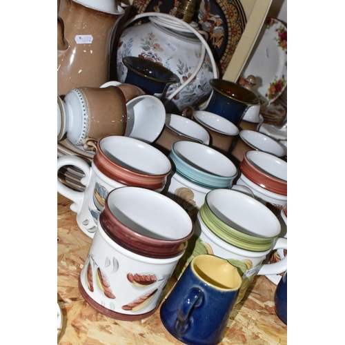 308 - A LARGE GROUP OF DENBY CERAMICS to include a boxed pair of Egyptian collector plates of Tutankhamun ... 