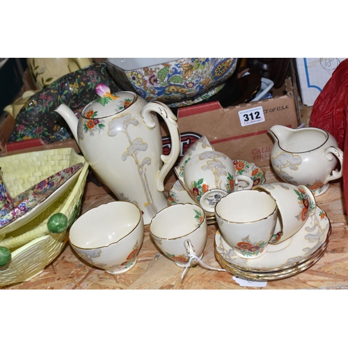 312 - ONE BOX AND LOOSE CERAMICS to include an art deco Royal Grafton coffee set comprising a coffee pot, ... 