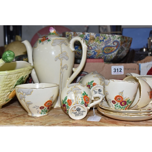 312 - ONE BOX AND LOOSE CERAMICS to include an art deco Royal Grafton coffee set comprising a coffee pot, ... 