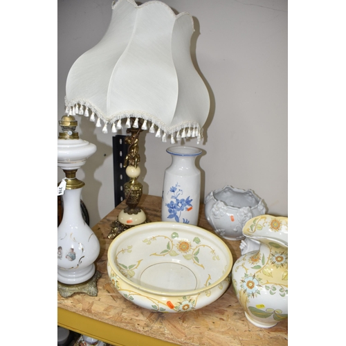 316 - A GROUP OF LARGE CERAMICS AND TABLE LAMPS, comprising a Middleport Pottery Arts and Crafts design wa... 