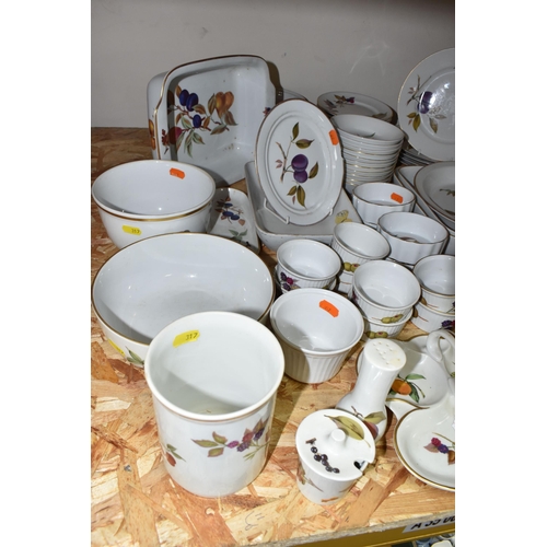 317 - A LARGE QUANTITY OF ROYAL WORCESTER 'EVESHAM' PATTERN OVEN TO TABLEWARE, comprising two graduated fl... 