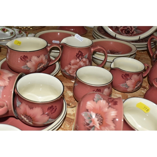 318 - A GROUP OF DENBY 'DAMASK' PATTERN DINNER AND TEAWARE, comprising four dinner plates, four dishes, gr... 