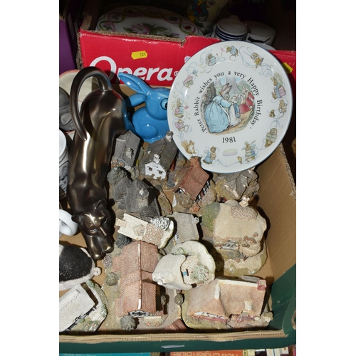 321 - THREE BOXES OF CERAMICS AND GLASSWARE, to include a collection of fifteen Lilliput Lane cottages, a ... 