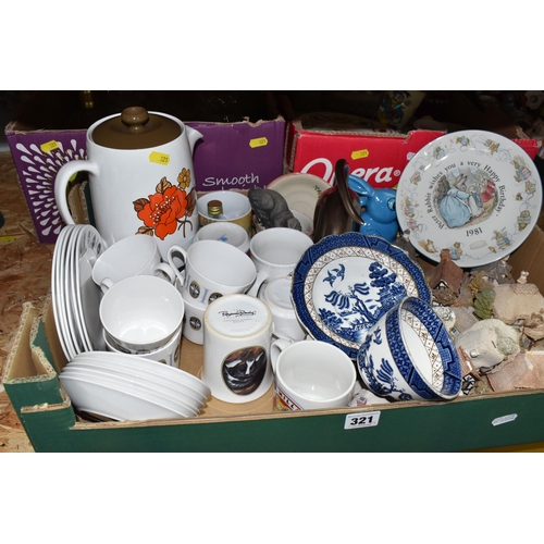 321 - THREE BOXES OF CERAMICS AND GLASSWARE, to include a collection of fifteen Lilliput Lane cottages, a ... 