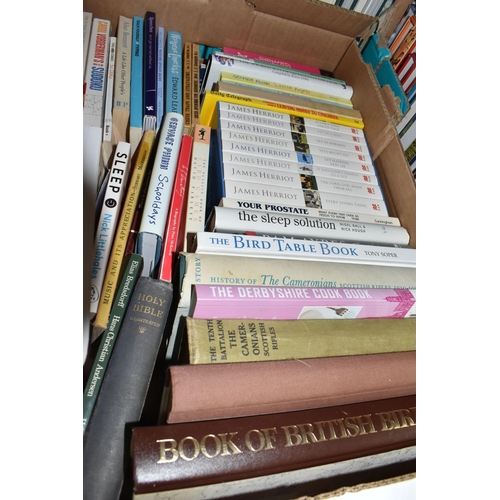 323 - SEVEN BOXES OF BOOKS containing over 240 miscellaneous titles in hardback and paperback formats, a w... 