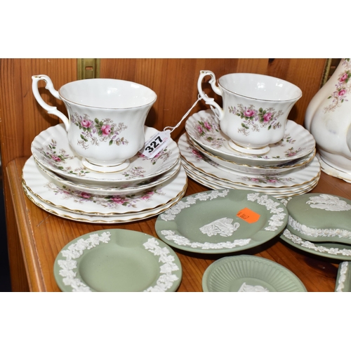 327 - A GROUP OF ROYAL ALBERT TEAWARES AND A GROUP OF WEDGWOOD 'JASPERWARE' to include a group of Royal Al... 