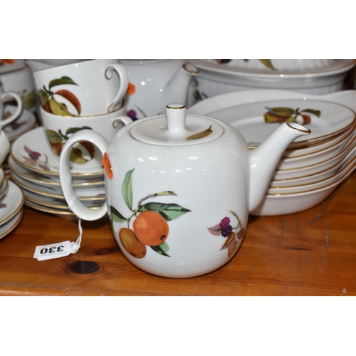 330 - A GROUP OF ROYAL WORCESTER 'EVESHAM' TEA AND DINNERWARES comprising an ovoid lidded casserole dish w... 