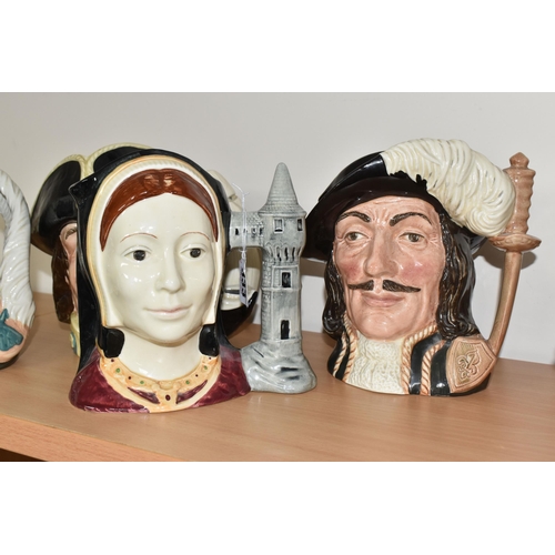 333 - SIX LARGE ROYAL DOULTON CHARACTER JUGS, comprising Mad Hatter D6598, Athos D6452, Catherine of Arago... 