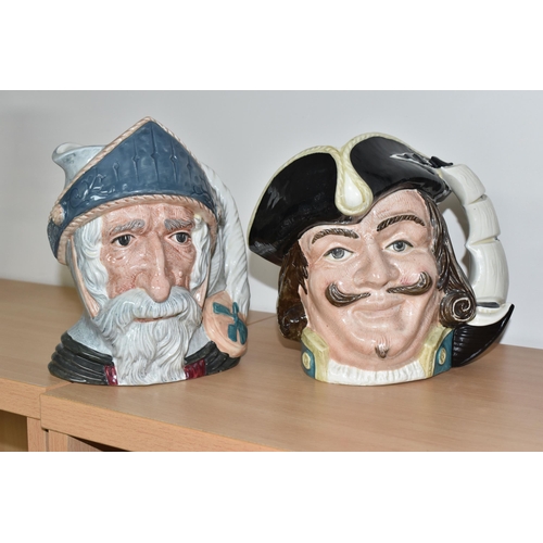 333 - SIX LARGE ROYAL DOULTON CHARACTER JUGS, comprising Mad Hatter D6598, Athos D6452, Catherine of Arago... 