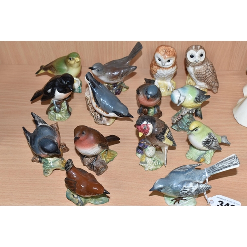 342 - FOURTEEN BESWICK BIRDS, comprising Nuthatch no 2413, Grey Wagtail no 1041, Robin no 980 (tail restor... 