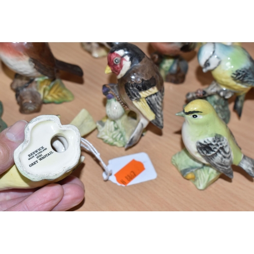 342 - FOURTEEN BESWICK BIRDS, comprising Nuthatch no 2413, Grey Wagtail no 1041, Robin no 980 (tail restor... 