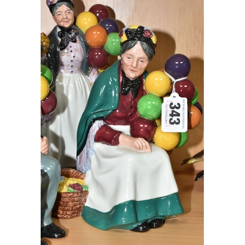 343 - THREE ROYAL DOULTON BALLOON SELLING FIGURES, comprising The Old Balloon Seller HN1315, The Balloon M... 