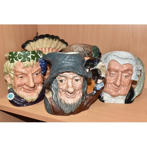 347 - FIVE LARGE ROYAL DOULTON CHARACTER JUGS, comprising Rip Van Winkle D6483 (hairline to base and tiny ... 