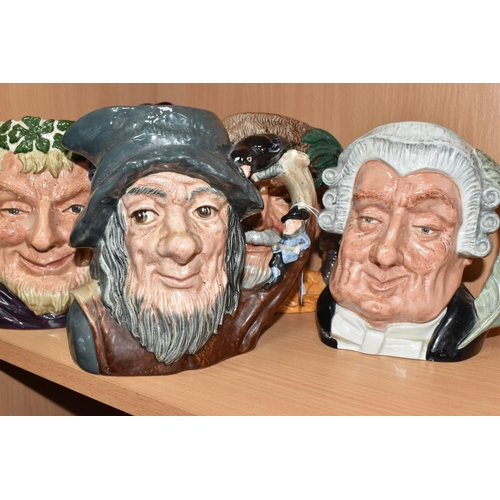 347 - FIVE LARGE ROYAL DOULTON CHARACTER JUGS, comprising Rip Van Winkle D6483 (hairline to base and tiny ... 