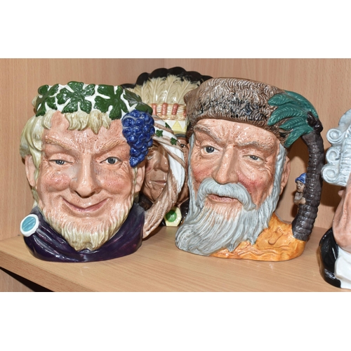 347 - FIVE LARGE ROYAL DOULTON CHARACTER JUGS, comprising Rip Van Winkle D6483 (hairline to base and tiny ... 