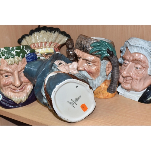 347 - FIVE LARGE ROYAL DOULTON CHARACTER JUGS, comprising Rip Van Winkle D6483 (hairline to base and tiny ... 