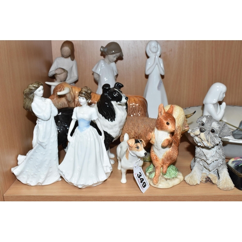 349 - A GROUP OF CERAMIC FIGURES, ETC, to include Beswick Sheepdog - Large model no 1792, and Jack Russell... 