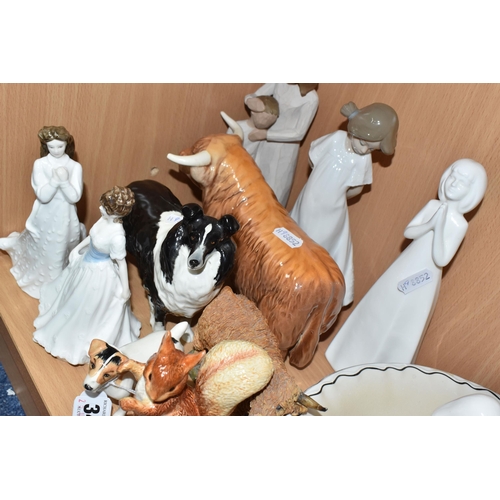 349 - A GROUP OF CERAMIC FIGURES, ETC, to include Beswick Sheepdog - Large model no 1792, and Jack Russell... 