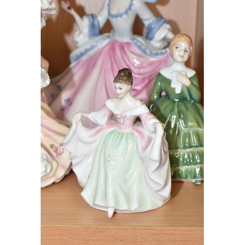 352 - SEVEN ROYAL DOULTON FIGURINES, comprising Flowers of Love HN3709 (skirt hems a little rough with gla... 