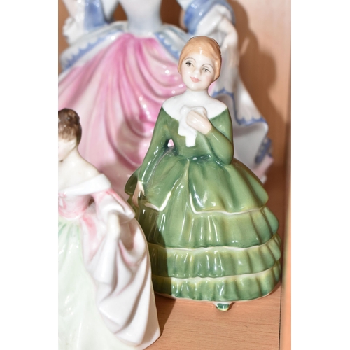 352 - SEVEN ROYAL DOULTON FIGURINES, comprising Flowers of Love HN3709 (skirt hems a little rough with gla... 