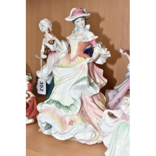 352 - SEVEN ROYAL DOULTON FIGURINES, comprising Flowers of Love HN3709 (skirt hems a little rough with gla... 