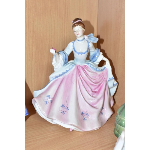 352 - SEVEN ROYAL DOULTON FIGURINES, comprising Flowers of Love HN3709 (skirt hems a little rough with gla... 