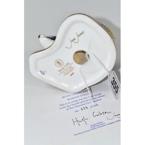 355 - A LIMITED EDITION ROYAL CROWN DERBY BORDER COLLIE PAPERWEIGHT, with certificate numbered 478/2500, g... 