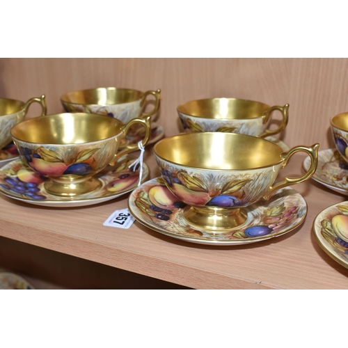 357 - SEVEN AYNSLEY ORCHARD GOLD TEACUPS AND SAUCERS, each teacup with gilt interior, rim, handle and foot... 