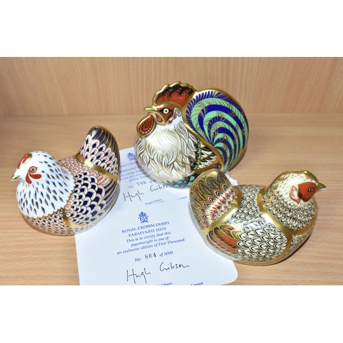 367 - A GROUP OF THREE ROYAL CROWN DERBY PAPERWEIGHTS, comprising of Farmyard Cockerel, limited edition 78... 