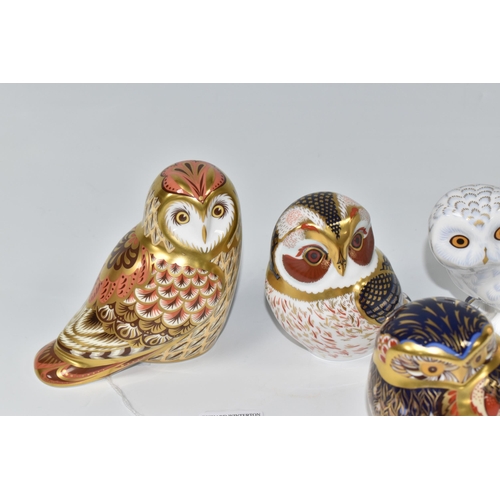 373 - A GROUP OF SIX ROYAL CROWN DERBY PAPERWEIGHTS 'OWLS', comprising of Snowy Owl, exclusive for collect... 