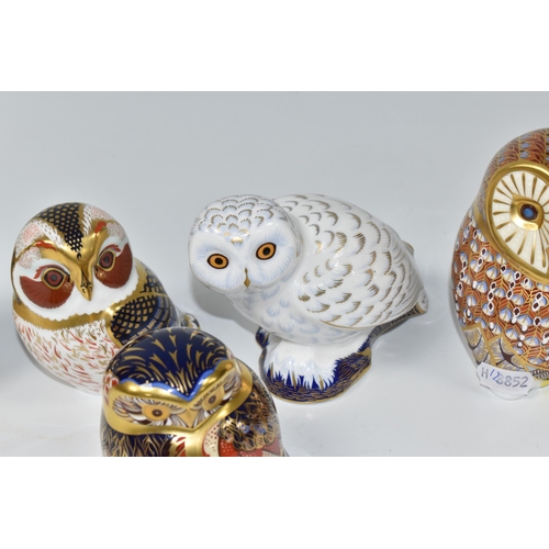 373 - A GROUP OF SIX ROYAL CROWN DERBY PAPERWEIGHTS 'OWLS', comprising of Snowy Owl, exclusive for collect... 