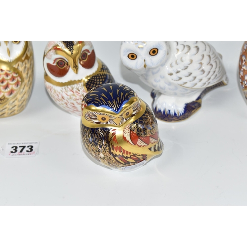 373 - A GROUP OF SIX ROYAL CROWN DERBY PAPERWEIGHTS 'OWLS', comprising of Snowy Owl, exclusive for collect... 