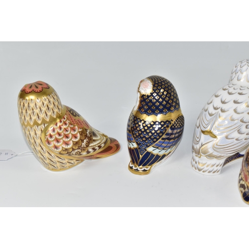 373 - A GROUP OF SIX ROYAL CROWN DERBY PAPERWEIGHTS 'OWLS', comprising of Snowy Owl, exclusive for collect... 