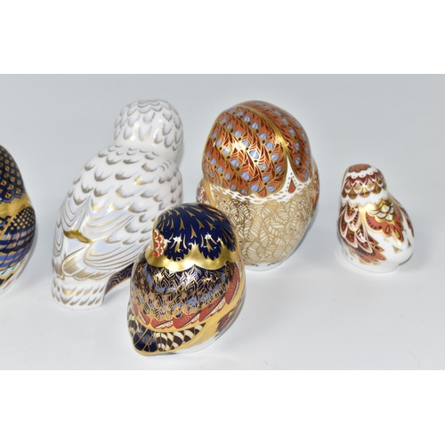 373 - A GROUP OF SIX ROYAL CROWN DERBY PAPERWEIGHTS 'OWLS', comprising of Snowy Owl, exclusive for collect... 