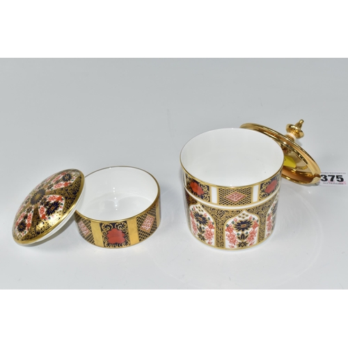 375 - TWO OLD IMARI PIECES PATTERN NO. 1128, comprising of a small round lidded trinket pot, a preserve po... 