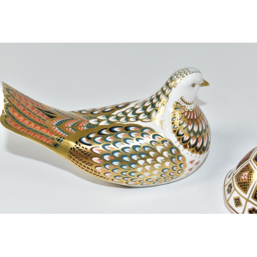 381 - TWO ROYAL CROWN DERBY PAPERWEIGHTS, comprising of  Turtle with gold stopper, Turtle Dove with gold s... 