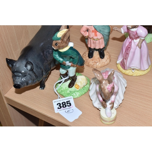 385 - A GROUP OF ROYAL DOULTON BUNNYKINS FIGURES AND PIG, comprising of a Beswick Vietnamese Pot Bellied P... 