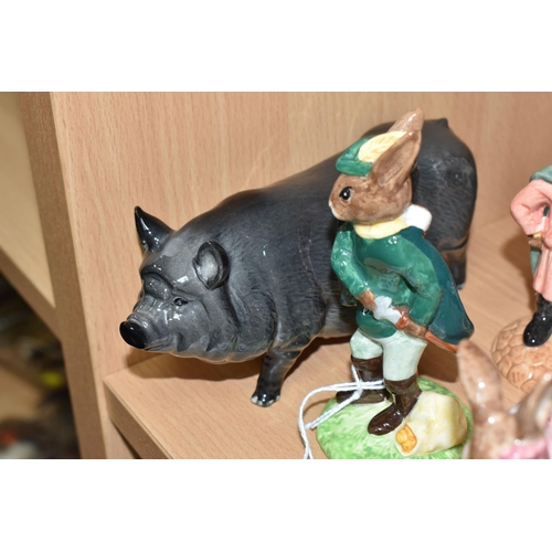 385 - A GROUP OF ROYAL DOULTON BUNNYKINS FIGURES AND PIG, comprising of a Beswick Vietnamese Pot Bellied P... 