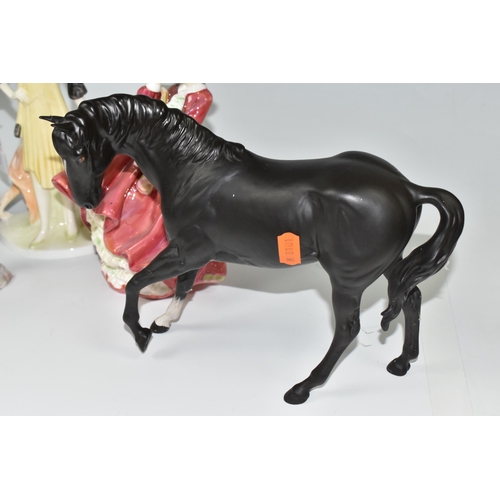 386 - A GROUP OF FIGURES AND A BESWICK HORSE, comprising a Beswick Black Beauty horse makers mark on front... 