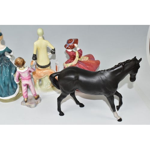 386 - A GROUP OF FIGURES AND A BESWICK HORSE, comprising a Beswick Black Beauty horse makers mark on front... 