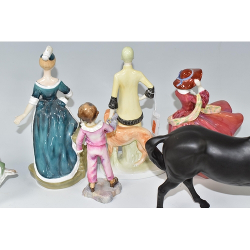 386 - A GROUP OF FIGURES AND A BESWICK HORSE, comprising a Beswick Black Beauty horse makers mark on front... 