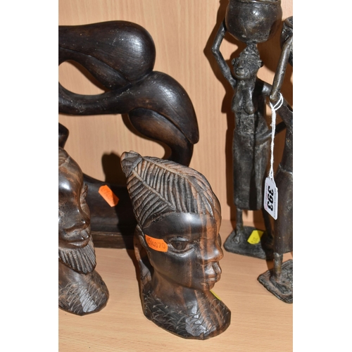 393 - A GROUP OF MOSTLY WEST-AFRICAN VINTAGE DECORATIVE ITEMS to include a pair of bronze Ghanaian made fe... 