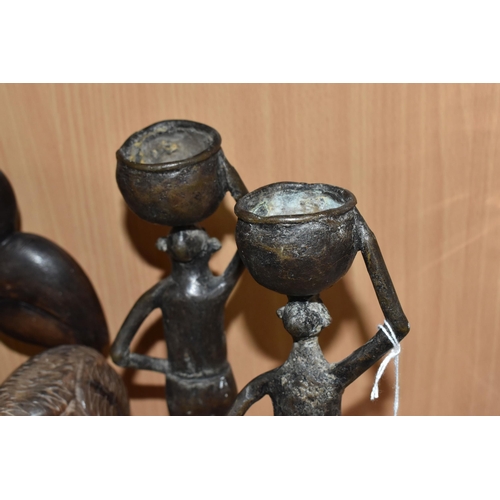 393 - A GROUP OF MOSTLY WEST-AFRICAN VINTAGE DECORATIVE ITEMS to include a pair of bronze Ghanaian made fe... 