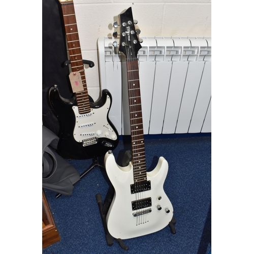 399 - TWO ELECTRIC GUITARS comprising a Black Hawk BC-1 by Schecter Guitar Research 0626785 printed to the... 