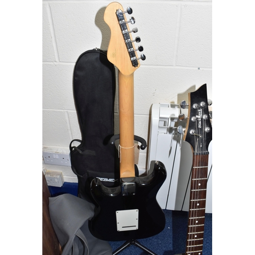 399 - TWO ELECTRIC GUITARS comprising a Black Hawk BC-1 by Schecter Guitar Research 0626785 printed to the... 